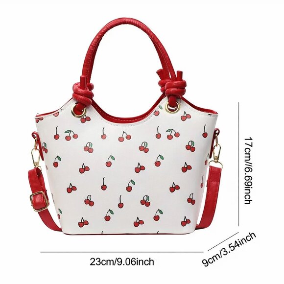 Small Cherry Print Top Handle Crossbody Bag Red & White Structured Purse NWT - Picture 7 of 7